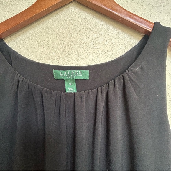 Lauren Ralph Lauren Black Draped Sheath Dress 12 Jersey Cocktail Party LBD - Picture 5 of 7